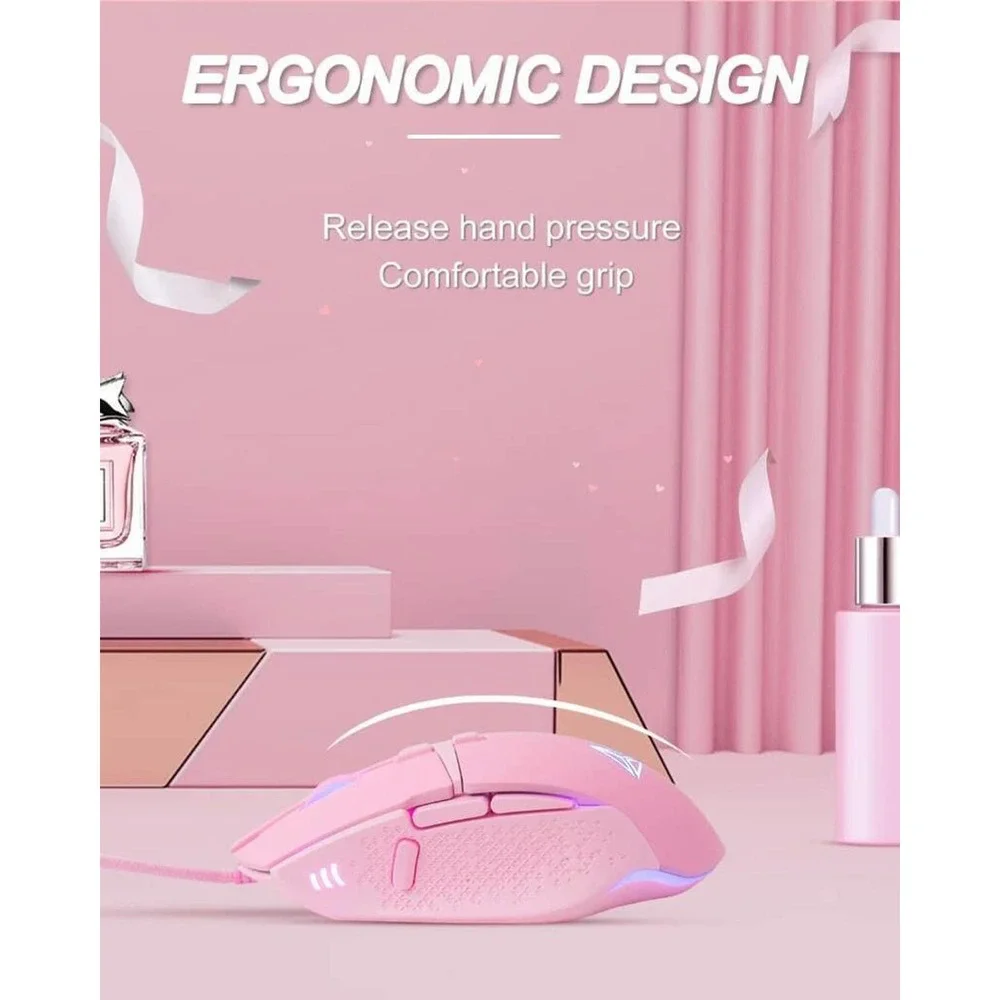 Copied - Pink wired play mouse with USB Ergonomic Gaming cable with backlight